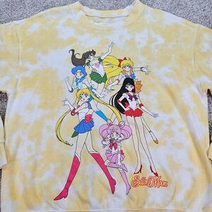 Sailor Moon Yellow Tie Dye Anime Graphic Print Pullover Sweatshirt Womens Small